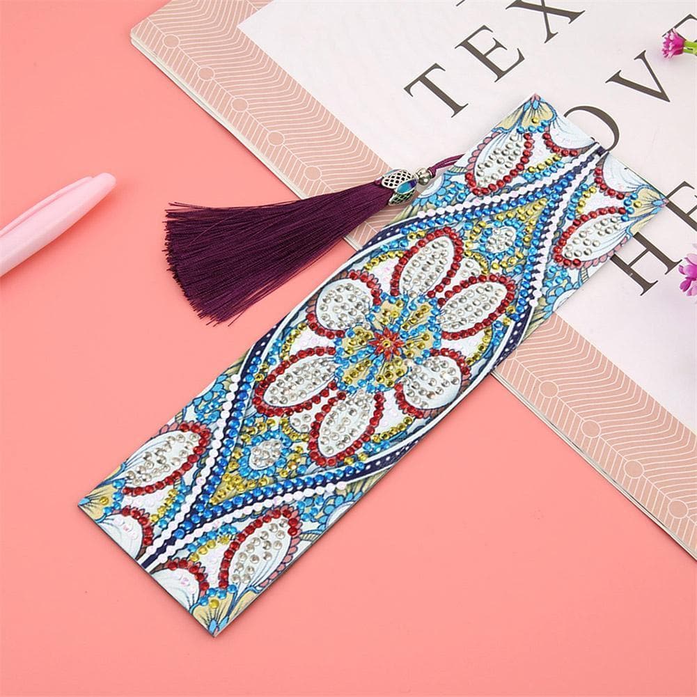 DIY Flower Special Shaped Diamond Leather Tassel Bookmark ktclubs.com