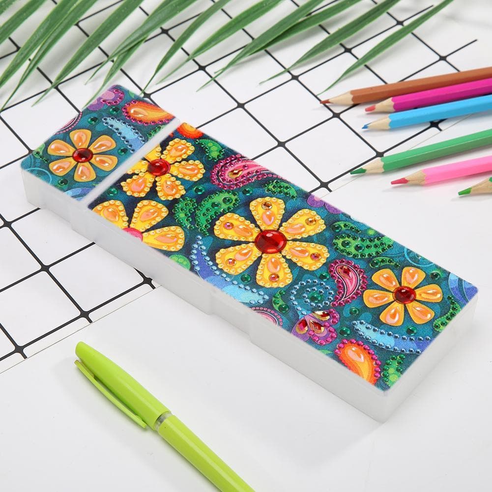 DIY Flower Special Shaped Diamond Painting 2 Grids Pencil Case Storage Box ktclubs.com