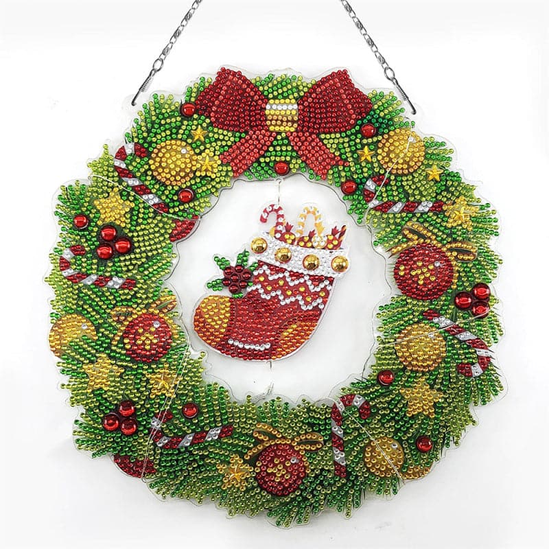 DIY Handmade Craft Christmas Wreath Diamond Painting Cross Stitch Hanging Picture Material Package Supplies ktclubs.com