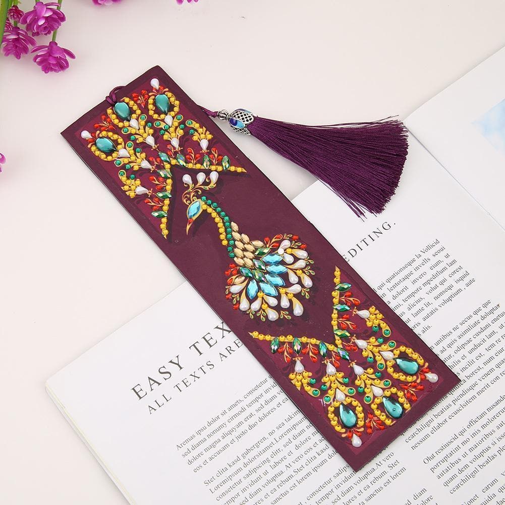 DIY Peafowl Special Shaped Diamond Leather Bookmark ktclubs.com