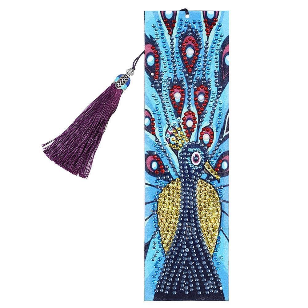 DIY Peafowl Special Shaped Diamond Leather Tassel Bookmark ktclubs.com