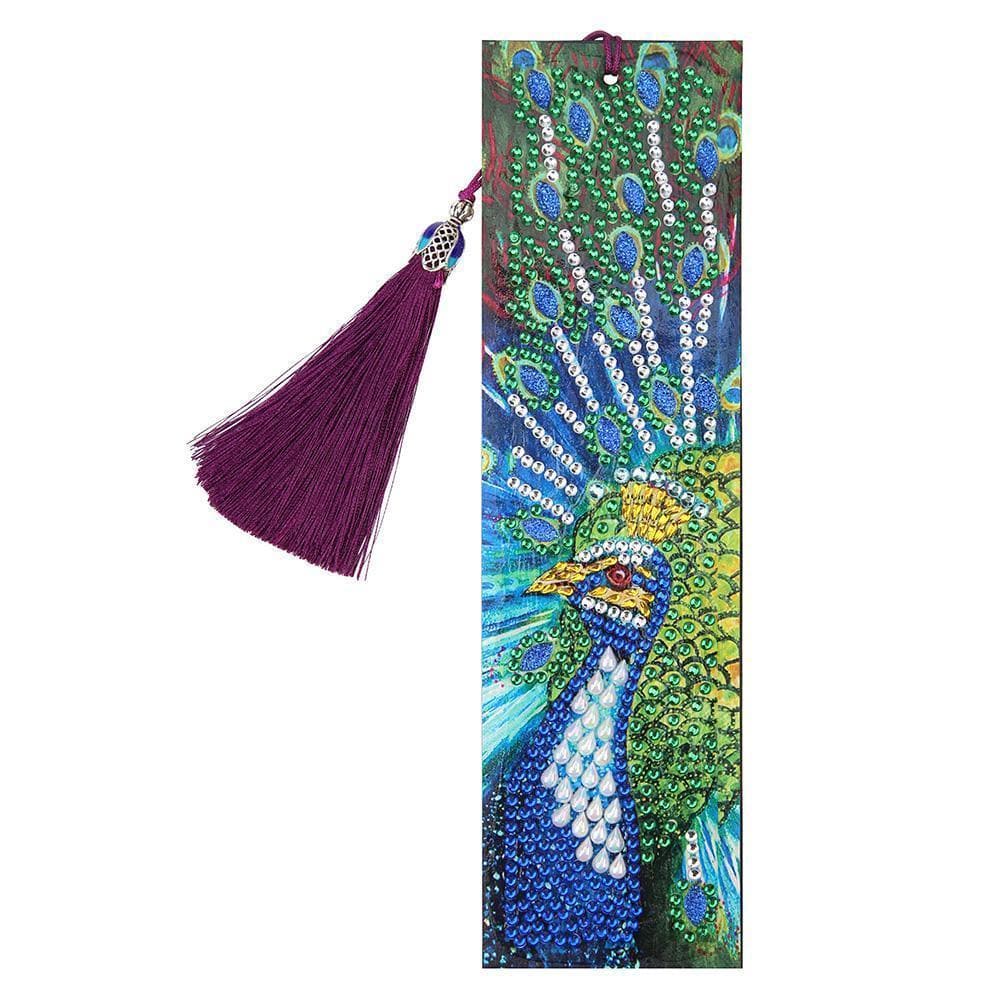 DIY Peafowl Special Shaped Diamond Leather Tassel Bookmark ktclubs.com