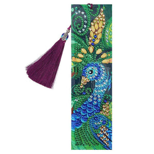 DIY Peafowl Special Shaped Diamond Painting Leather Tassel Bookmark ktclubs.com