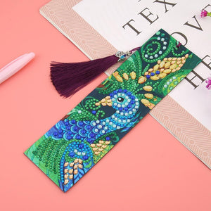 DIY Peafowl Special Shaped Diamond Painting Leather Tassel Bookmark ktclubs.com