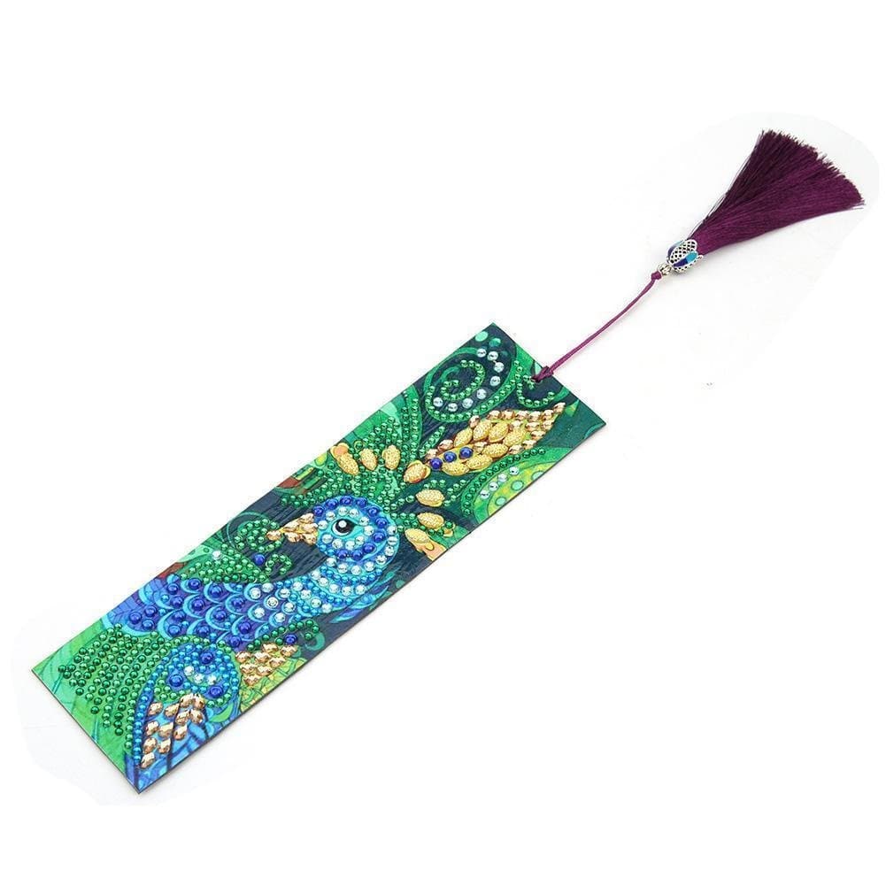 DIY Peafowl Special Shaped Diamond Painting Leather Tassel Bookmark ktclubs.com