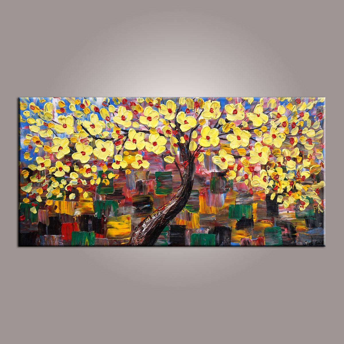 Flower Tree Painting, Canvas Wall Art, Abstract Art Painting, Painting on Sale, Dining Room Wall Art, Canvas Art, Modern Art, Contemporary Art