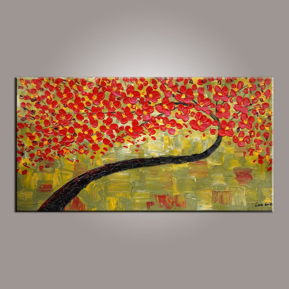 Painting on Sale, Canvas Art, Red Flower Tree Painting, Abstract Art Painting, Dining Room Wall Art, Art on Canvas, Modern Art, Contemporary Art