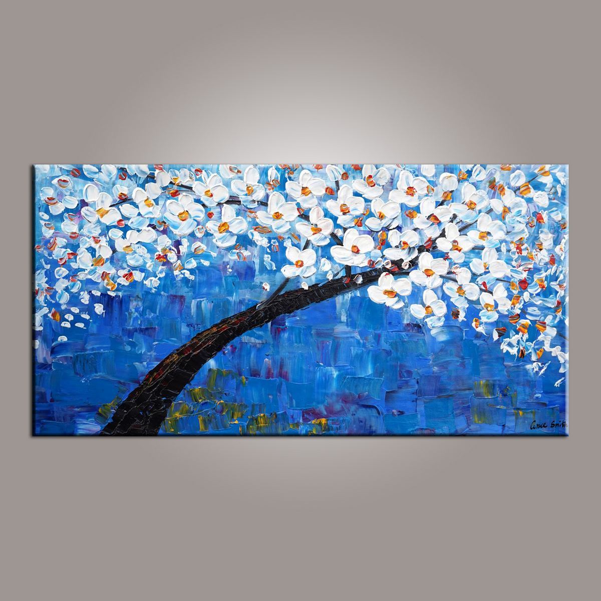 Blue Flower Tree Painting, Canvas Art, Abstract Painting, Painting on Sale, Dining Room Wall Art, Art on Canvas, Modern Art, Contemporary Art