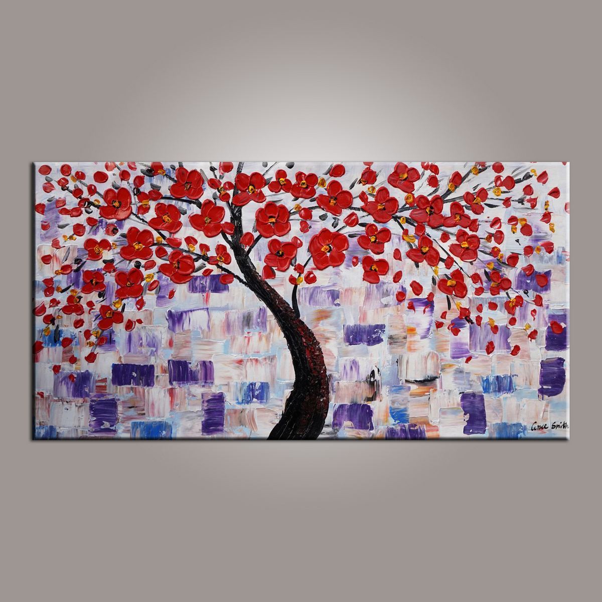 Canvas Art, Red Flower Tree Painting, Abstract Painting, Painting on Sale, Dining Room Wall Art, Art on Sale, Modern Art, Contemporary Art