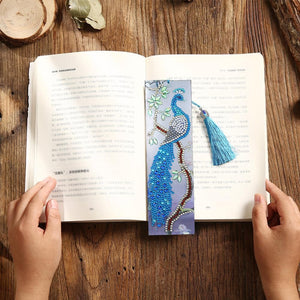 Diamond Painting Bookmark - Leather Tassel Blue Peafowl ktclubs.com