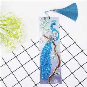 Diamond Painting Bookmark - Leather Tassel Blue Peafowl ktclubs.com