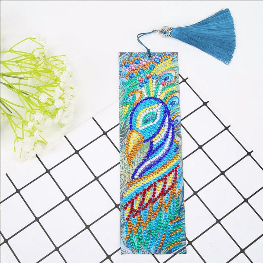 Diamond Painting Bookmark - Leather Tassel Elegant Peafowl ktclubs.com