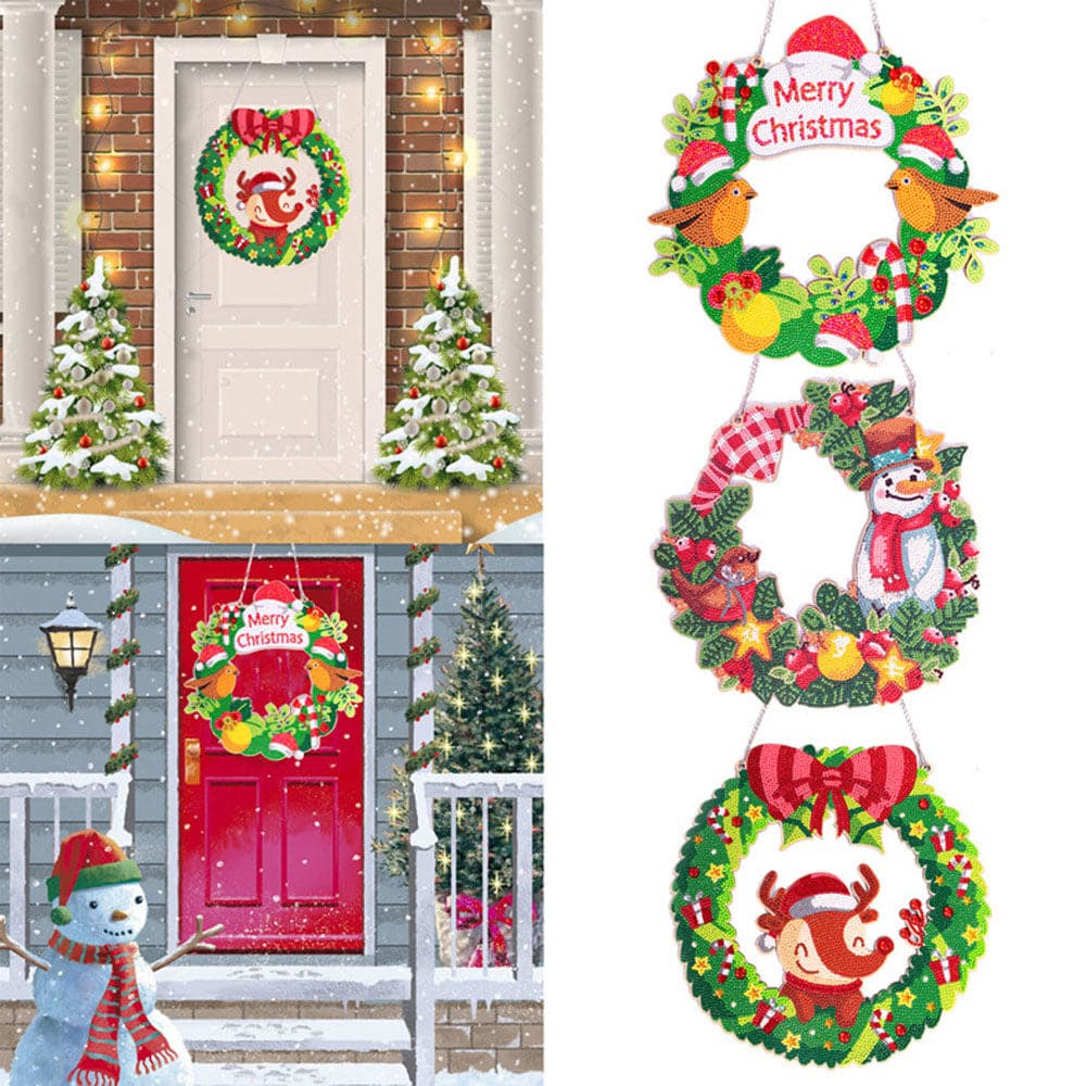 Diy Diamond Painting Christmas flowers wreath for window decoration diamond Mosaic wreath door hanging Christmas Home decor Gift ktclubs.com