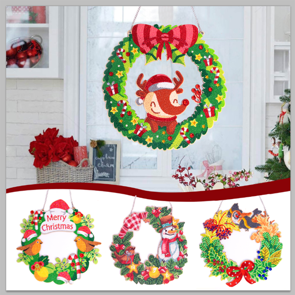 Diy Diamond Painting Christmas flowers wreath for window decoration diamond Mosaic wreath door hanging Christmas Home decor Gift ktclubs.com