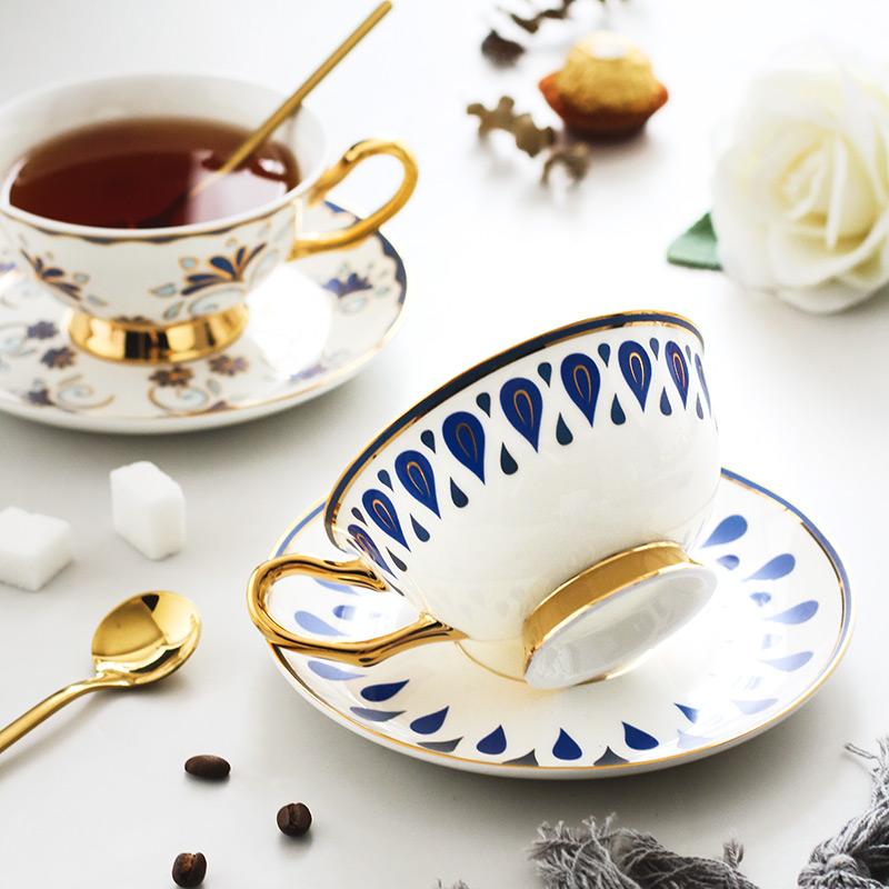 British Tea Cups, Porcelain Coffee Cups, Tea Cups and Saucers, Coffee Cups with Gold Trim and Gift Box, Latte Coffee Cups