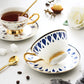 Porcelain Coffee Cups, British Tea Cups, Tea Cups and Saucers, Coffee Cups with Gold Trim and Gift Box, Latte Coffee Cups