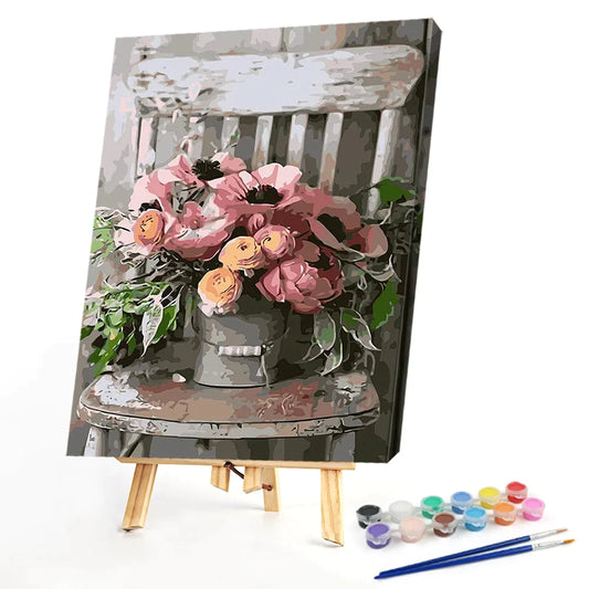 Flowers On Chair-Paint By Numbers-40x50cm ktclubs.com