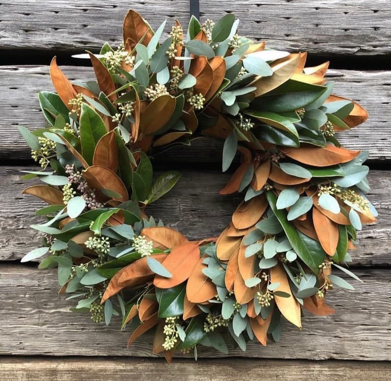 Fresh Magnolia and Seeded eucalyptus Wreath Advent Mixed Greens Decor Fall front door wreath decor autumn Hanukkah ktclubs.com