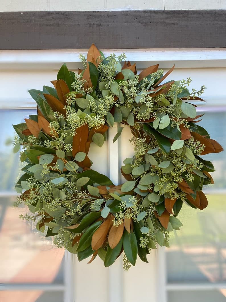 Fresh Magnolia and Seeded eucalyptus Wreath Advent Mixed Greens Decor Fall front door wreath decor autumn Hanukkah ktclubs.com