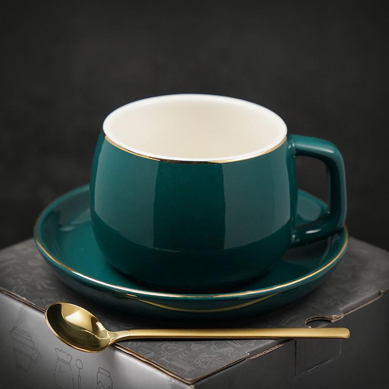 Handmade Black Coffee Cup, Green Coffee Mug, White Coffee Cups, Tea Cup, Ceramic Cup, Round Coffee Cup and Saucer Set