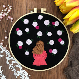 Girl with flowers-Embroidery ktclubs.com