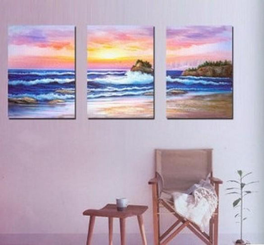 Sunrise Painting, Canvas Painting, Seascape Painting, Big Wave, Wall Art, Landscape Painting, Large Painting, 3 Piece Wall Art, Art Painting, Wall Hanging