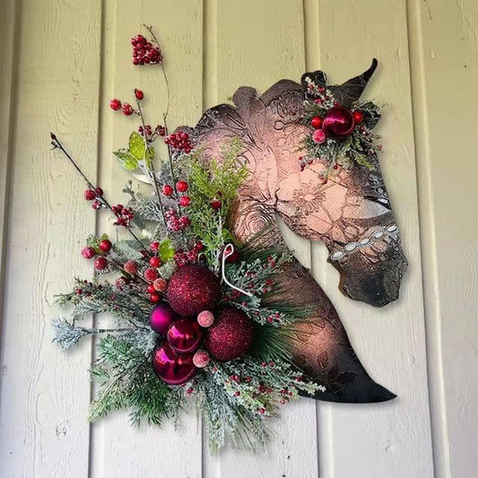 Horse Head Wreath Christmas Wreath Christmas Day Decoration Horse Head with Christmas Ball Wreath ktclubs.com