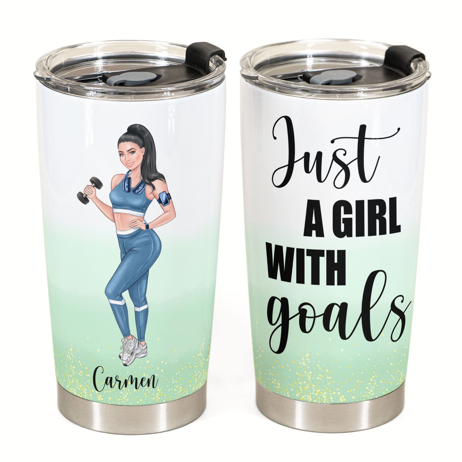 Just A Girl With Goals - Personalized Tumbler Cup - Gift For Gymer - Gym Girl Front