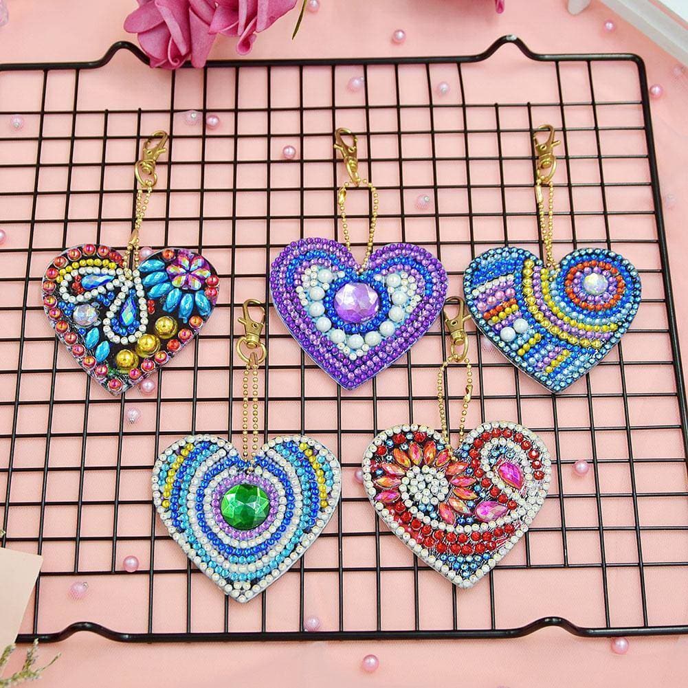 Love Heart  5pcs Full Special Shaped 5D DIY Diamond Keychain ktclubs.com