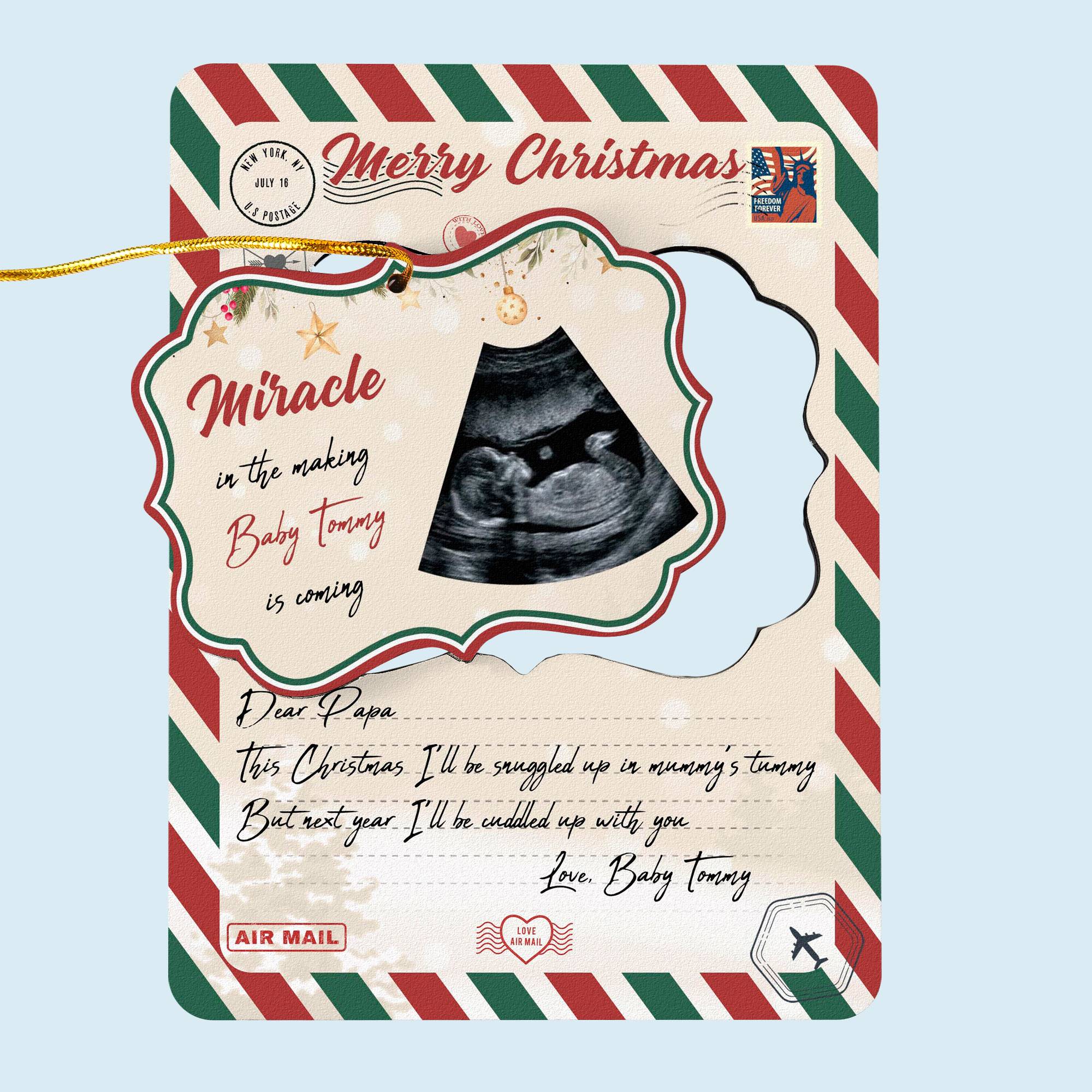 Miracle In The Making Baby Is Coming - Personalized Wooden Card With Pop Out Ornament - Christmas, Pregnancy Announcement Gift For Family Members, Father-To-Be, Grandfather & Grandmother