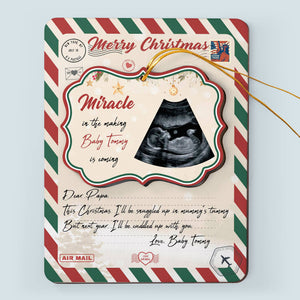 Miracle In The Making Baby Is Coming - Personalized Wooden Card With Pop Out Ornament - Christmas, Pregnancy Announcement Gift For Family Members, Father-To-Be, Grandfather & Grandmother