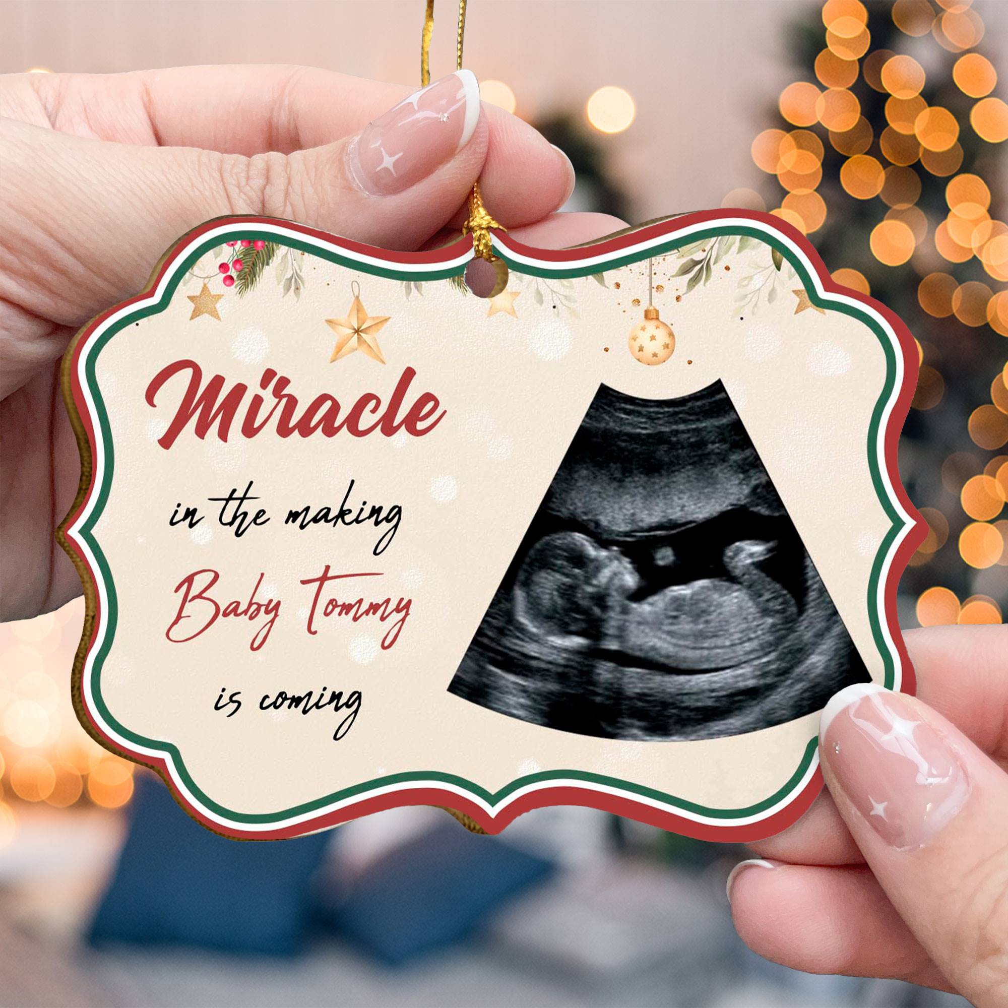 Miracle In The Making Baby Is Coming - Personalized Wooden Card With Pop Out Ornament - Christmas, Pregnancy Announcement Gift For Family Members, Father-To-Be, Grandfather & Grandmother