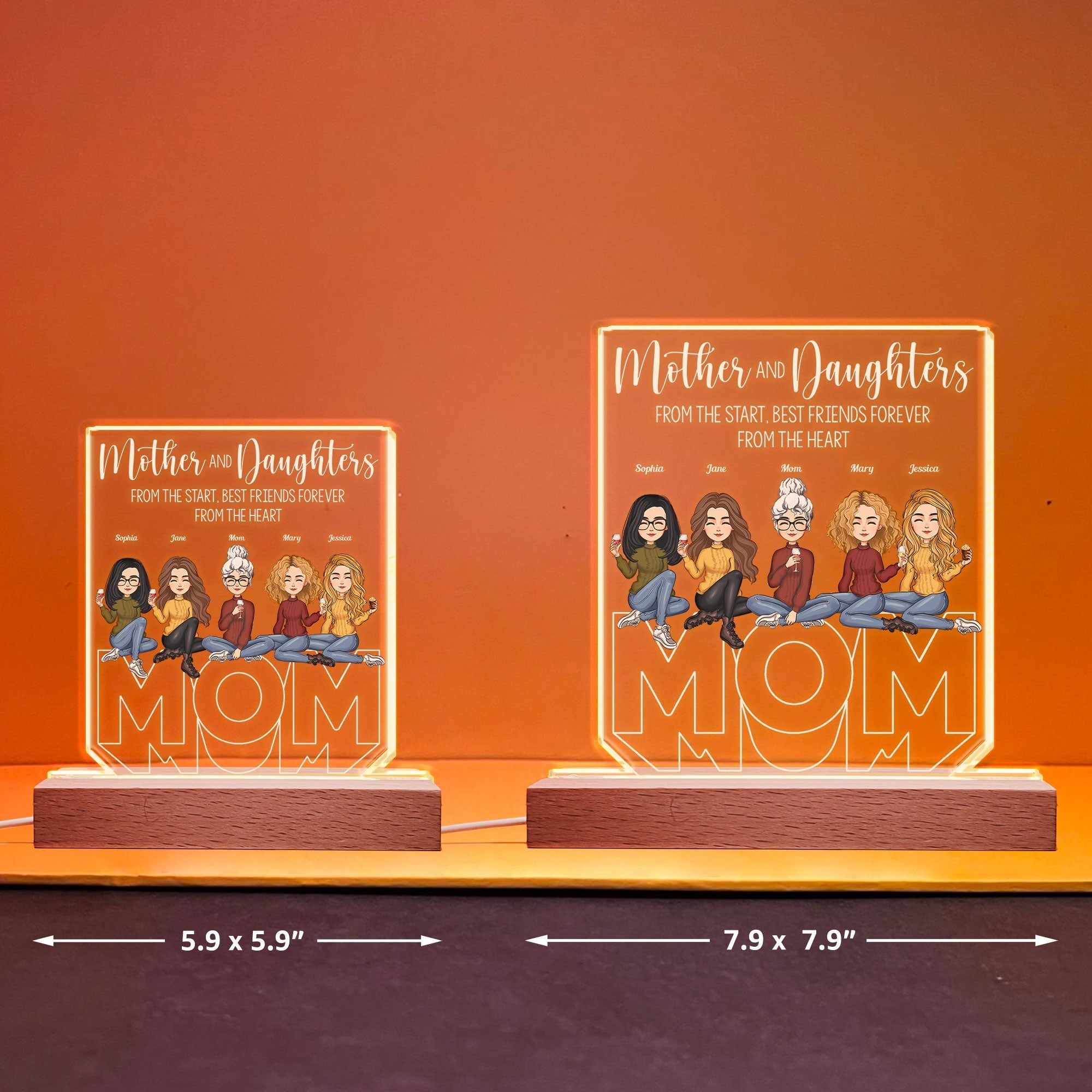 Mother And Children Best Friends Forever - Personalized Personalized 3D Led Light Wooden Base - Birthday Gift For Mom, Children, Sons, Daughters