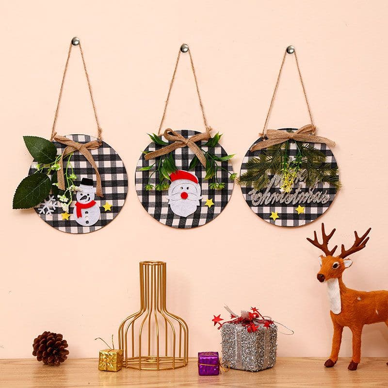 New Christmas Decorations Wreath Wooden Board Hanging Decal Wooden Door Sign Door Hanging Christmas Hanging Wreath ktclubs.com