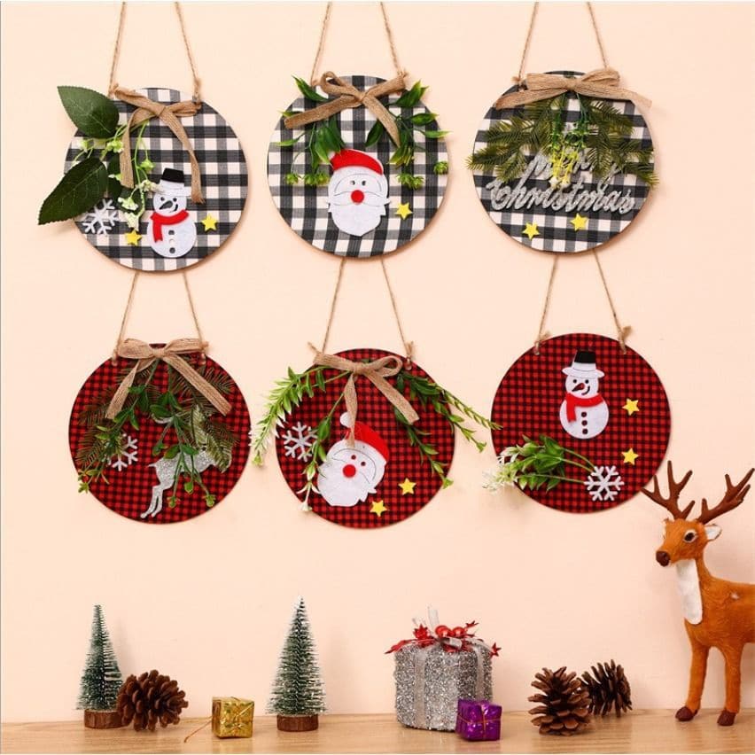 New Christmas Decorations Wreath Wooden Board Hanging Decal Wooden Door Sign Door Hanging Christmas Hanging Wreath ktclubs.com