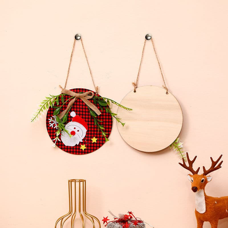 New Christmas Decorations Wreath Wooden Board Hanging Decal Wooden Door Sign Door Hanging Christmas Hanging Wreath ktclubs.com