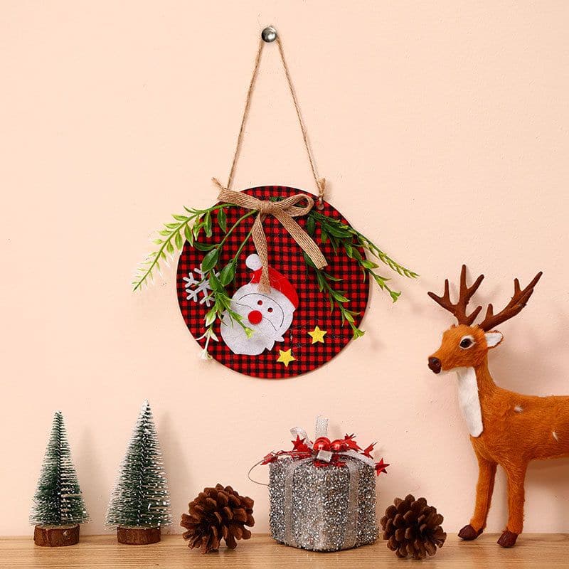 New Christmas Decorations Wreath Wooden Board Hanging Decal Wooden Door Sign Door Hanging Christmas Hanging Wreath ktclubs.com