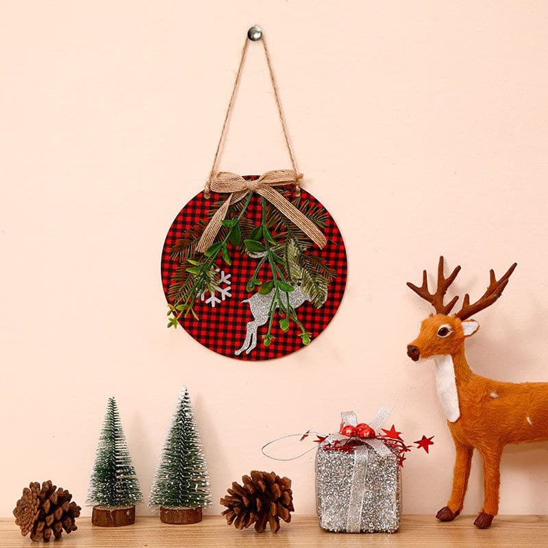 New Christmas Decorations Wreath Wooden Board Hanging Decal Wooden Door Sign Door Hanging Christmas Hanging Wreath ktclubs.com