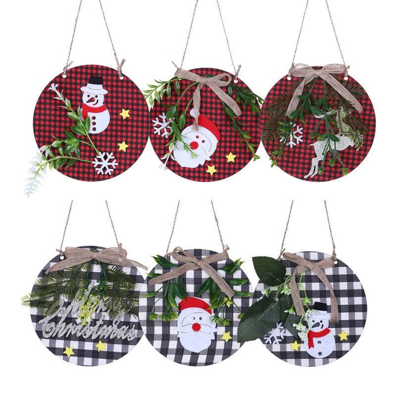 New Christmas Decorations Wreath Wooden Board Hanging Decal Wooden Door Sign Door Hanging Christmas Hanging Wreath ktclubs.com