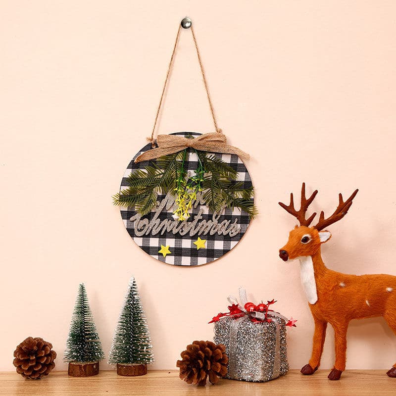 New Christmas Decorations Wreath Wooden Board Hanging Decal Wooden Door Sign Door Hanging Christmas Hanging Wreath ktclubs.com