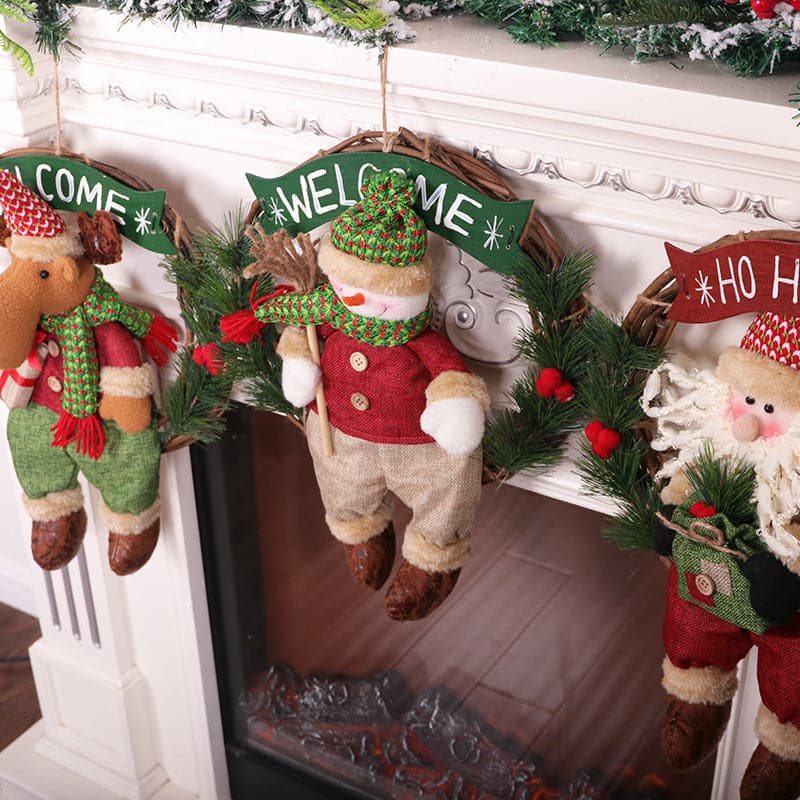 New Christmas decorations garland Santa Claus doll simulation rattan ring shop door hanging Christmas pendant ktclubs.com