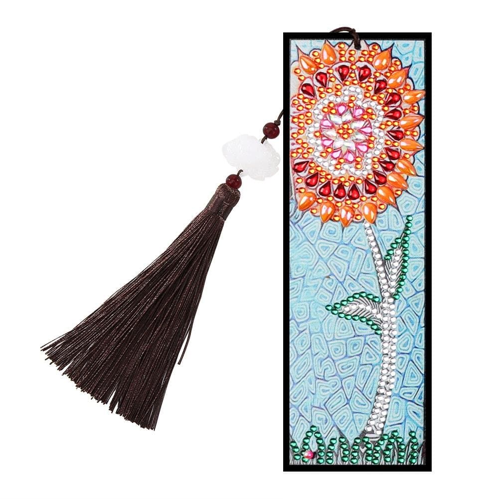 One Flower Leather DIY Special Shape Diamond Painting Tassel Bookmark Craft ktclubs.com