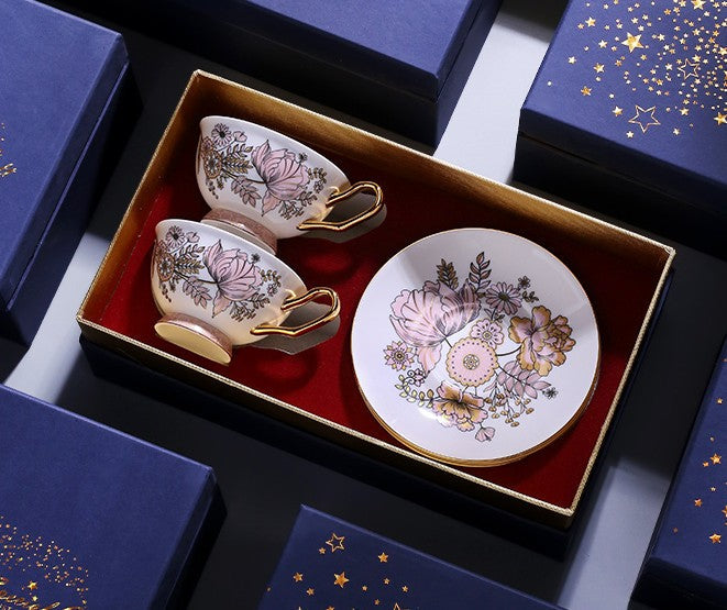 Elegant Ceramic Coffee Cups, Afternoon British Tea Cups, Unique Iris Flower Tea Cups and Saucers in Gift Box, Royal Bone China Porcelain Tea Cup Set