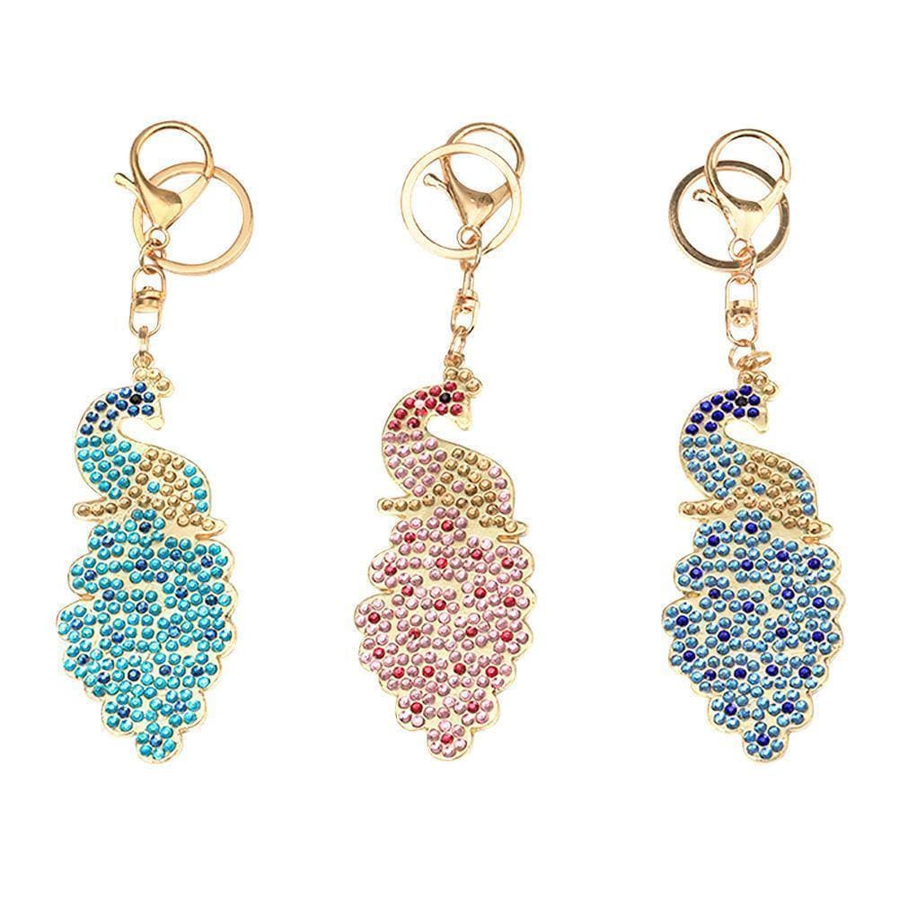 Peacock 3pcs Full Special Shaped Diamond Painting DIY  Keychain ktclubs.com