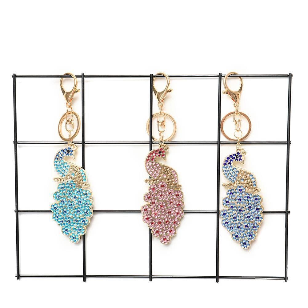 Peacock 3pcs Full Special Shaped Diamond Painting DIY  Keychain ktclubs.com