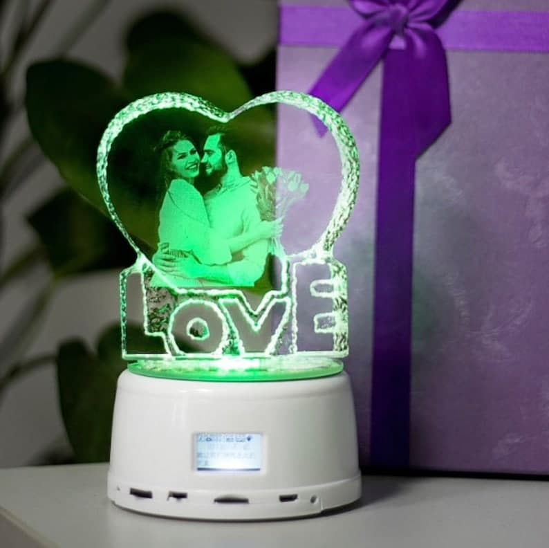 Personalized Crystal Photo Gifts Custom Picture Night Lamp Bluetooth Rotating Led Music Player Romantic Wedding Birthday Gifts ktclubs.com