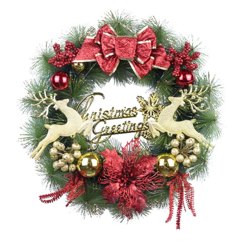 Pine Needle Christmas Wreath Double Deer 40/50/60cm Red Gold Silver Purple Wreath Christmas Decorations Door Hanging ktclubs.com