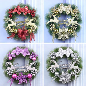 Pine Needle Christmas Wreath Double Deer 40/50/60cm Red Gold Silver Purple Wreath Christmas Decorations Door Hanging ktclubs.com