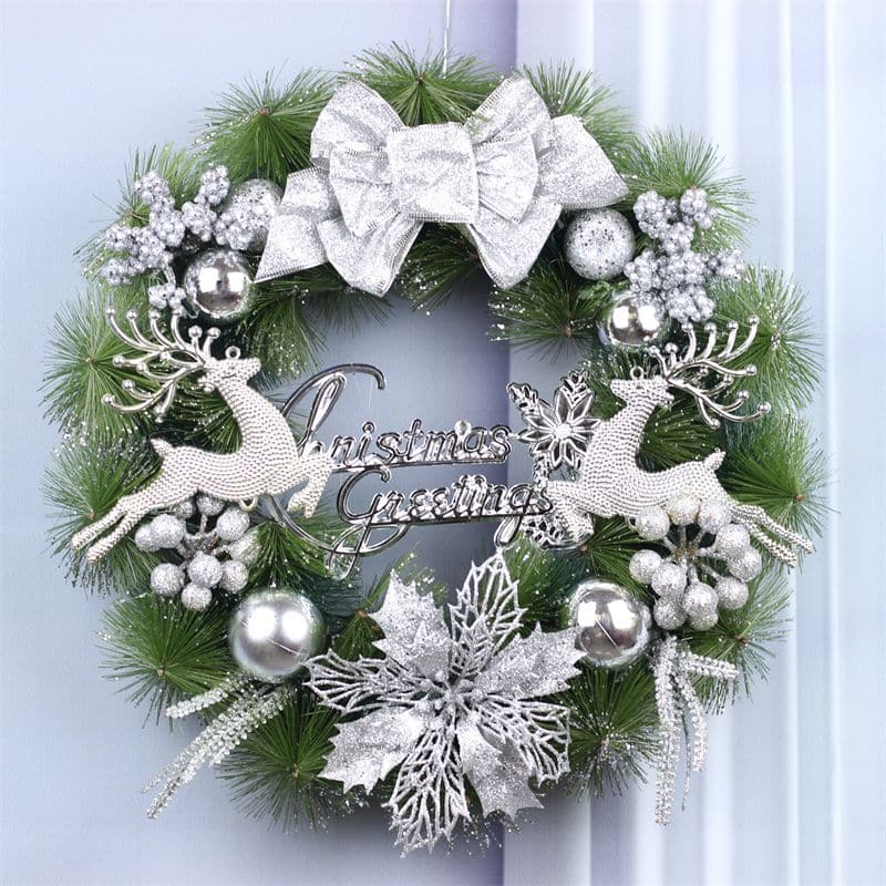 Pine Needle Christmas Wreath Double Deer 40/50/60cm Red Gold Silver Purple Wreath Christmas Decorations Door Hanging ktclubs.com