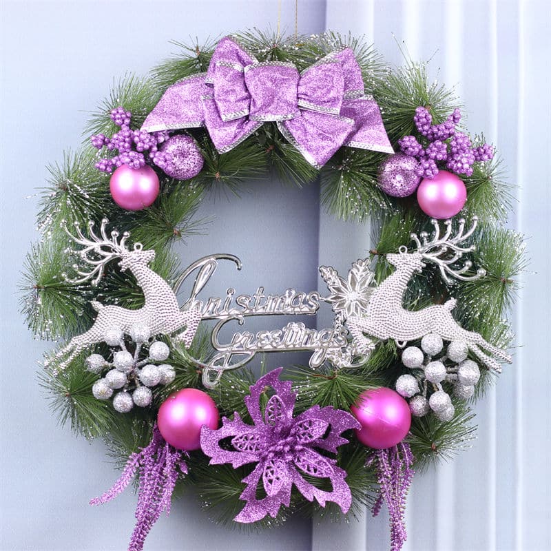 Pine Needle Christmas Wreath Double Deer 40/50/60cm Red Gold Silver Purple Wreath Christmas Decorations Door Hanging ktclubs.com